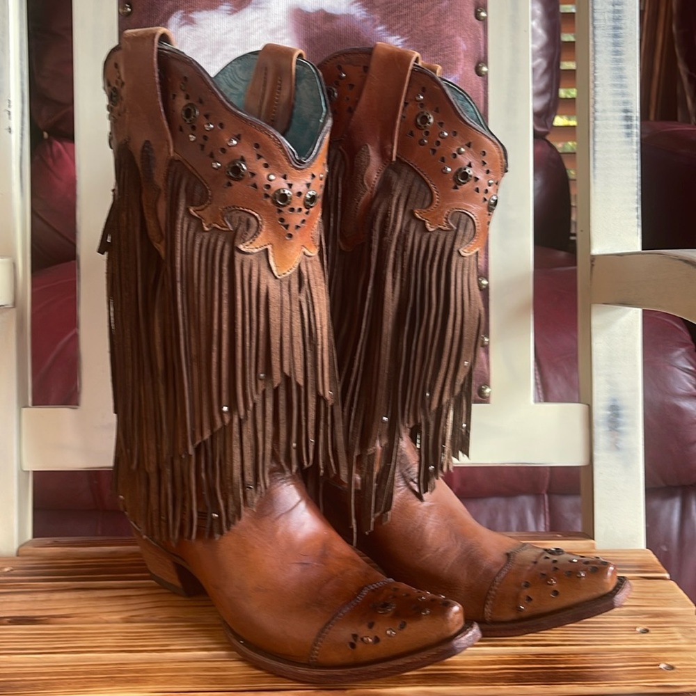 CORRAL VINTAGE FRINGED BOOTS Sz 10 - Picture 1 of 7
